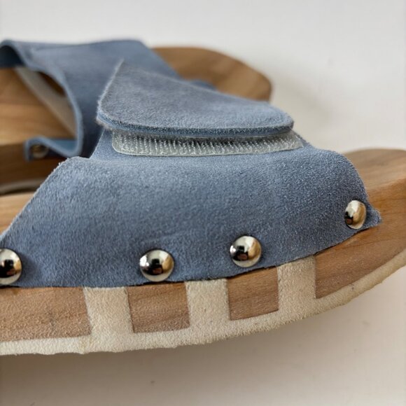 Homers Artisan Wood Sandals Blue Suede size 39 US 9 - Picture 7 of 9